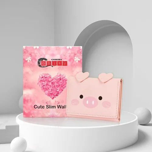 Miniatura 48 de CONISY Lindas carteras para mujer, de cuero con bloqueo RFID, pequeña cartera triple con ventana de identificación para niñas y mujeres