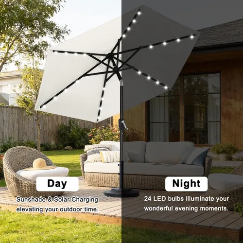 Miniatura 4 de ABCCANOPY Sombrillas solares duraderas para patio con 32 luces LED de 7.5 pies (beige claro)
