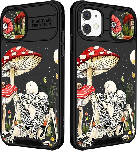 Miniatura 44 de Funermei Funda 2 en 1 para iPhone 13/iPhone 14 para mujeres, linda funda de teléfono con calavera para niñas, diseño de esqueleto gótico, divertido