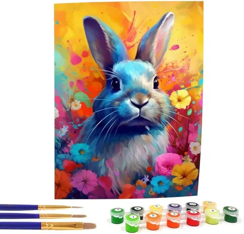 Miniatura 10 de Bimkole Kit de pintura de conejo por números, pintura al óleo de animales sobre lienzo, pintura acrílica para principiantes con pinceles, perfecta