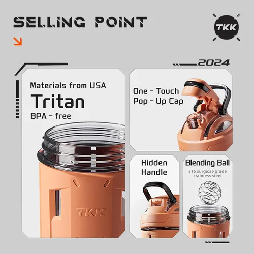Miniatura 2 de TKK Blender Shaker Bottle 24 onzas con bola mezcladora de plástico para proteínas antes y después del entrenamiento, vaso mezclador de bebidas