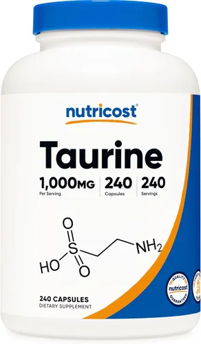 Nutricost Suplemento de cápsulas de taurina de 1000 mg, 240 cápsulas por botella, sin OMG y sin gluten