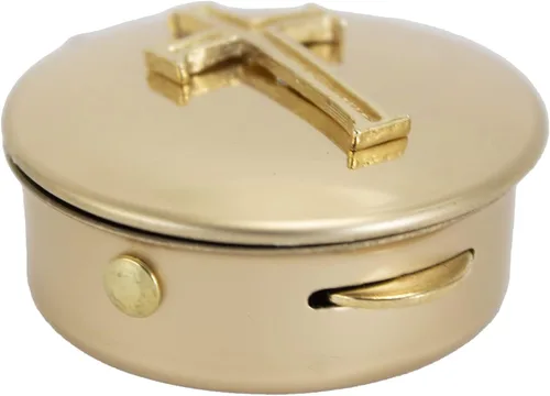 Miniatura 4 de Cathedral Art Metal (Abbey & CA Gift) latón pulido PYX con cruz/píldora/caja de recuerdo, 1.5 x 1.5 x .5 pulgadas