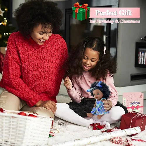 Miniatura 6 de Nice2you Muñeca bebé negra para niña, muñeca afroamericana negra de 10 pulgadas con vestido, muñeca bebé recién nacida realista para niños de 1 2 3