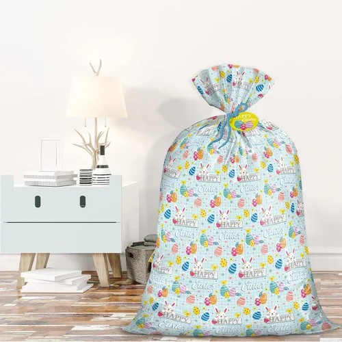 Miniatura 4 de WRAPAHOLIC Bolsa de regalo grande de plástico de Pascua de 56 pulgadas, bolsa de bicicleta de conejo y huevo, envoltura de regalo para Pascua
