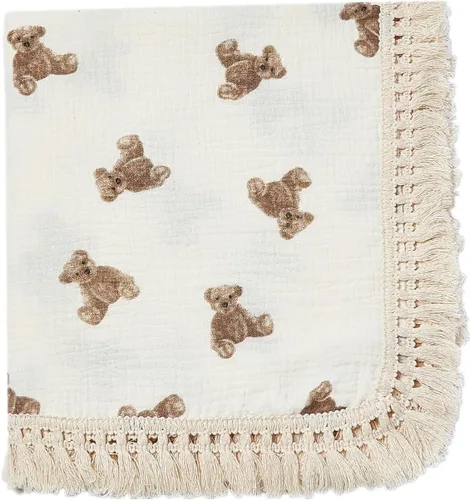 Miniatura 8 de Manta de muselina de algodón Insular con borla, manta de muselina boho bohemia para bebé, manta de recepción con fleco, manta para guardería