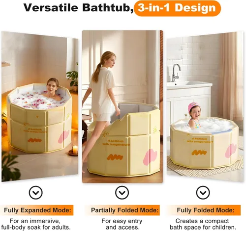 Miniatura 4 de Tina portátil para adultos de 27.5"x27.5" plegable, tina de inmersión fría colapsable, tina plegable para baño de hielo sin instalación, tina de pie