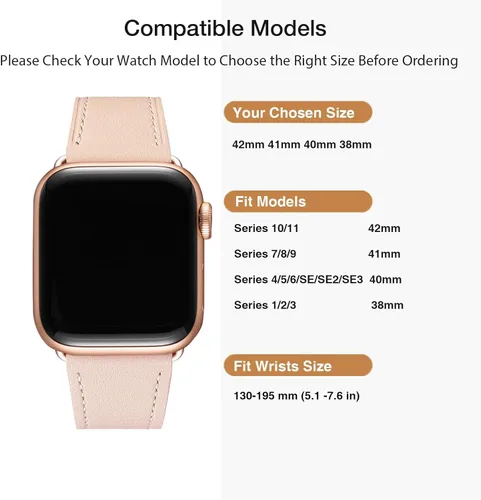 Miniatura 6 de MNBVCXZ Correas de cuero compatibles con Apple Watch para mujeres, correa de repuesto genuina para iWatch Series 11 10 9 8 7 6 5 4 3 2 1 SE 3 SE 2