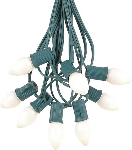 Miniatura 9 de Novelty Lights C7 - Juego de luces navideñas de cerámica amarilla, tira de luces para interiores y exteriores, bombillas opacas, cable verde, 25