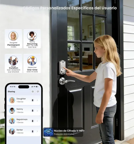 Miniatura 4 de Veise VE017 Cerradura inteligente de puerta con huella digital, control de aplicación, entrada sin llave 8 en 1, bloqueo automático, puerto