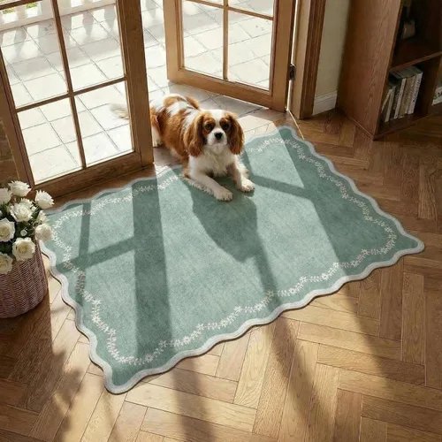 Miniatura 35 de GarveeHome Alfombra de entrada festoneada, 2 x 3, color azul sólido, lavable, alfombra floral para entrada interior, alfombra floral antideslizante