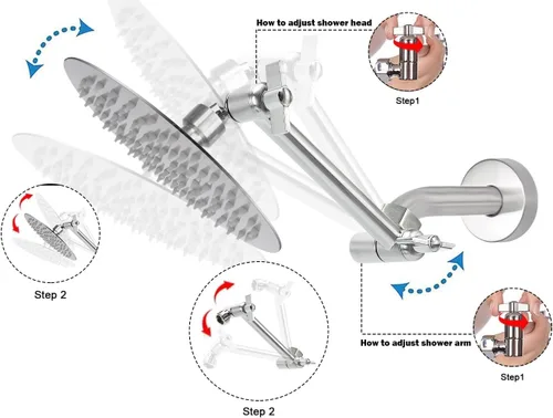 Miniatura 8 de NearMoon Brazo de ducha ajustable con conexión universal, brazo de extensión, ángulo de ajuste para mejorar la experiencia de ducha, fácil