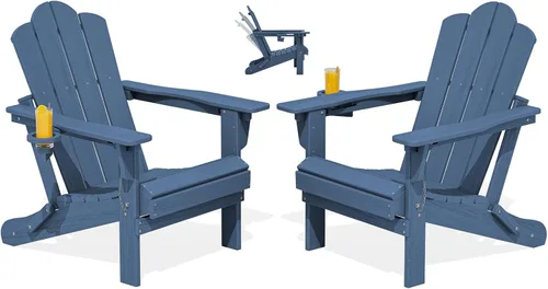 Miniatura 11 de Silla plegable ajustable KINGYES Adirondack, sillas reclinables Adirondack de 3 posiciones con portavasos, Adirondack de HDPE resistente a