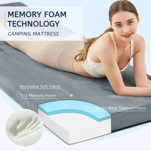 Miniatura 2 de HomeMate CertiPUR-US Memory Foam Camping Mattress Pad Portable Roll Up Mattress for Adults Sleeping Mat Cot Mattress Pad Gris