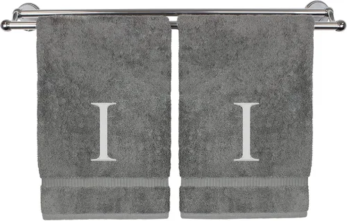 Miniatura 87 de Toalla de mano monogramada, regalo personalizado, juego de 2 - Toalla bordada con letra de bloque dorada - Extra absorbente 100% algodón turco