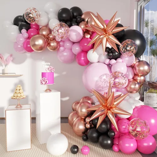 Miniatura 9 de MEBAY Kit de Arco de Guirnalda de Globos Bohemios, 156 Piezas Globos Rosa Empolvado Marrón Pastel Champán Dorado Blanco Metálicos para Boda Baby