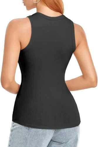 Miniatura 3 de SIMIYA Paquete de 2 camisetas sin mangas para mujer, acanaladas, sin mangas, espalda cruzada, básicas, de verano, cuello alto, blusas ajustadas