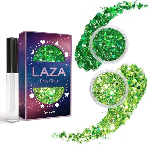 Miniatura 13 de Laza Purpurina corporal, 2 tarros de lentejuelas gruesas holográficas con pegamento de purpurina, perfecto para mujeres, sombra de ojos, maquillaje