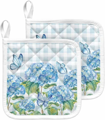 Miniatura 16 de Juego de 2 soportes para ollas de coral oceánico para cocina, platos para horno, almohadillas a prueba de calor con lazo para colgar, agarraderas