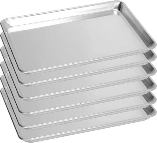 Miniatura 17 de BIEAMA Paquete de 12 bandejas para hornear de tamaño medio, bandeja comercial de aluminio para horno, congelador, panadería, hotel, restaurante, 13