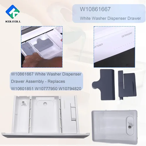 Miniatura 3 de W10861667 - Conjunto de cajón dispensador de arandela blanca – Reemplaza W10601851 W10777950 W10794820 compatible con lavadora Whirlpool Maytag