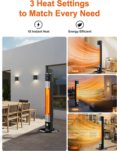 Miniatura 3 de Uthfy Calentador eléctrico para patio al aire libre, calentador infrarrojo de 1500 W con temporizador de 24 horas, control remoto, impermeable