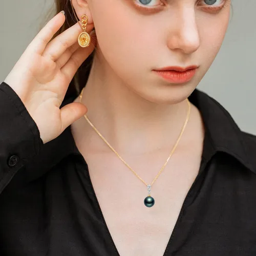 Miniatura 4 de Nonnyl Collares con colgante de perlas reales cultivadas de Tahití negro para mujer con perlas genuinas de calidad AAA de 9 a 0.394 in Collar