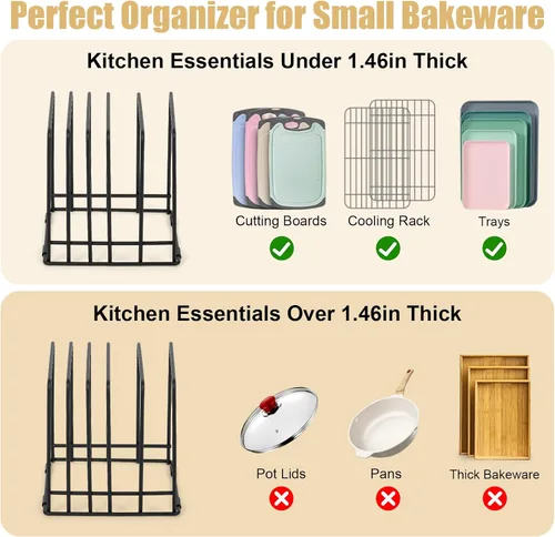 Miniatura 3 de Organizador de tabla de cortar para gabinete de cocina, estante de almacenamiento de hojas de galletas, soporte divisores de gabinete con 5 ranuras
