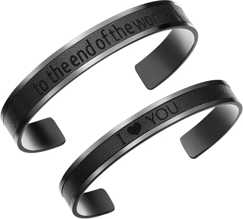 AW BRIDAL Pulseras de acero inoxidable y cuero a juego para parejas, pulseras para mujeres y hombres, regalos de compromiso, regalos de boda para