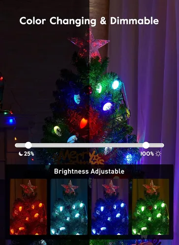Miniatura 7 de Brightown Smart Christmas Lights Outdoor, 100 LED C9 Christmas Tree Lights with Remote, APP Controlled, Music Sync, Waterproof Connectable C9 String