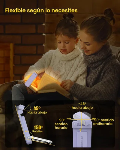 Miniatura 5 de Glocusent - Luz de libro recargable USB, luz de lectura LED portátil con clip, luces de lectura para libros en la cama con 3 colores ámbar y 5