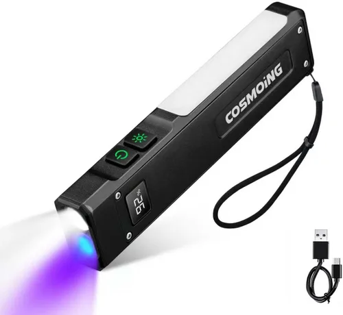 Miniatura 7 de Linterna EDC recargable, linterna plana de 1800 lúmenes, 9 modos con modos LED blanco/UV/RGB, luces de bolsillo magnético con clip para campamento