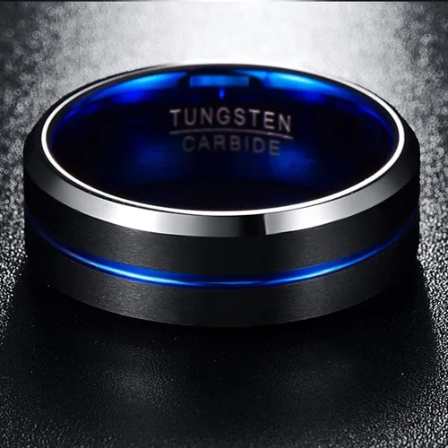Miniatura 3 de NUNCAD - Anillo de tungsteno de 532, 1564, 516, 2564 pulgadas, para hombres y mujeres, color negro, azul, dorado, oro rosa, plata y bordes