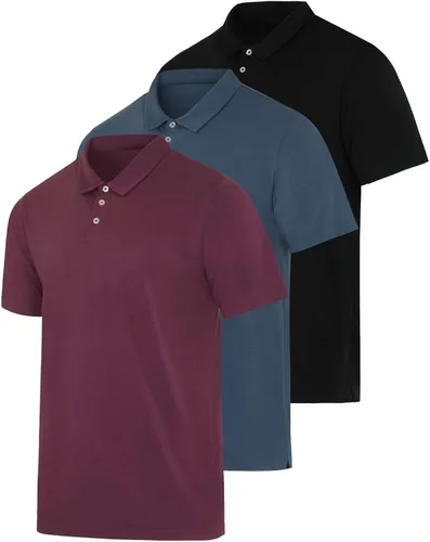 Miniatura 36 de Real Essentials Paquete de 3: Polo de manga corta de algodón para hombre, de secado rápido, transpirable, (disponible en tallas grandes y altas)