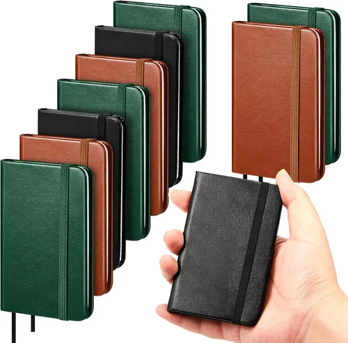 Miniatura 14 de Qeeenar Paquete de 10 cuadernos de bolsillo de cuero de tapa dura, mini diarios rayados de 4 x 2.5 pulgadas, diseño de hojas doradas, 50 hojas