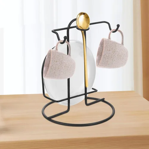 Miniatura 9 de CALLARON Soporte de metal para tazas y platos, organizador de mesa y platillos de hierro para oficina en casa y tienda, estante de escritorio