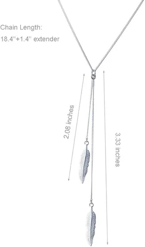 Miniatura 6 de SA SILVERAGE. Collar con dije de dos plumas, de plata de ley, 18.4 pulgadas + 1.4 pulgadas extensor.