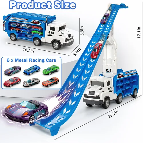 Miniatura 7 de BainGesk Juguetes de Camión de Coches para Niños y Niñas de 3, 4, 5, 6 Años, Pista de Carreras de 25 Pulgadas con Juguetes de Camión, Camión