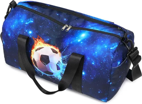 Miniatura 9 de CAMTOP Bolsa de viaje para mujeres y niñas, bolsa de mano deportiva para gimnasio y fin de semana, B-Fútbol, Bolsa de lona de fútbol infantil
