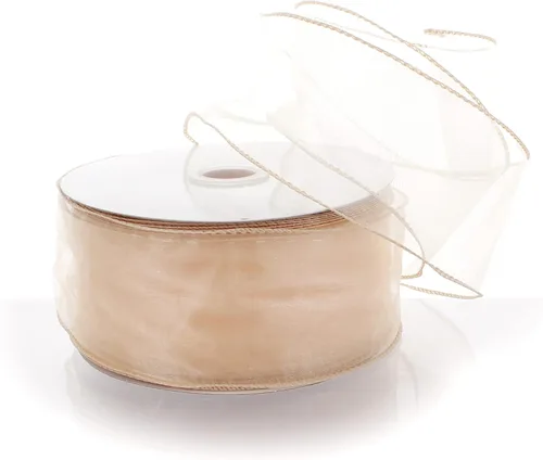 Miniatura 32 de Cinta de organza transparente con alambre de 2.5 pulgadas, color plateado de 10 yardas