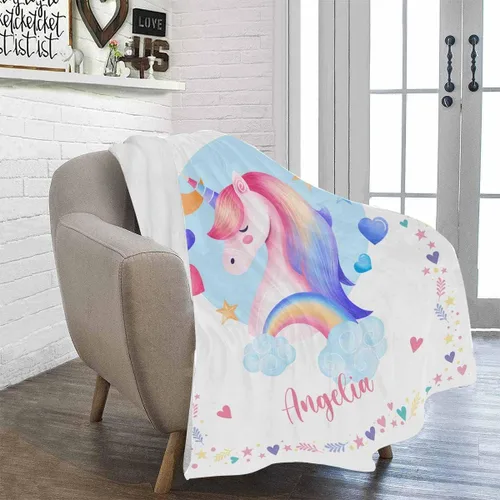 Miniatura 128 de Artsadd Manta de bebé personalizada para niños y niñas con nombre, manta personalizada con nombre de bebé con patrón de unicornio, manta