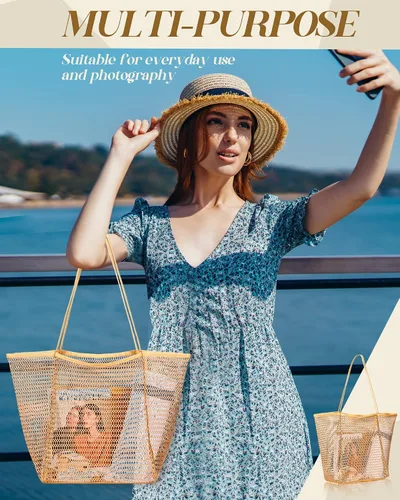 Miniatura 6 de Cunno Bolsa de playa de malla para mujer, 6 piezas, impermeable, a prueba de arena, para viajes, vacaciones, compras, picnic