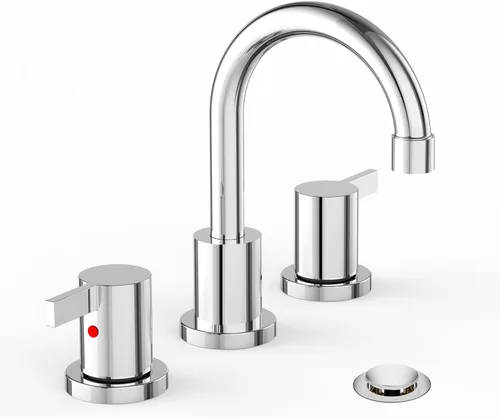 Miniatura 10 de Phiestina Grifo de lavabo de baño de 3 agujeros generalizado de oro cepillado, juego de llave de baño de 8 pulgadas con drenaje emergente de metal