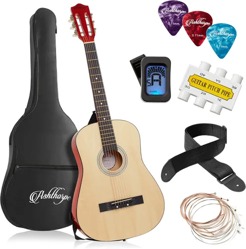 Miniatura 19 de Ashthorpe - Paquete de guitarra acústica para principiantes de 30 pulgadas (negro), kit básico de iniciación con funda, cuerdas, correa, afinador