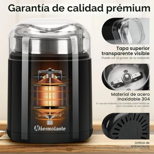 Miniatura 3 de Hermolante Molinillo de especias para hierbas, molinillo de hierbas de 200 W con hoja de acero inoxidable y cepillo de limpieza, molinillo eléctrico