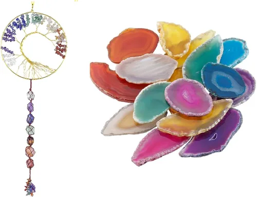 rockcloud Cristales curativos 7 piedras de chakra, árbol de la vida, colgador de pared, piedras preciosas caídas, adorno colgante y 10 piezas de