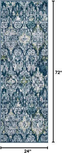 Miniatura 2 de Unique Loom Sumter Collection - Alfombra de área Brewton (2 pies x 6 pies, azul marino/azul)