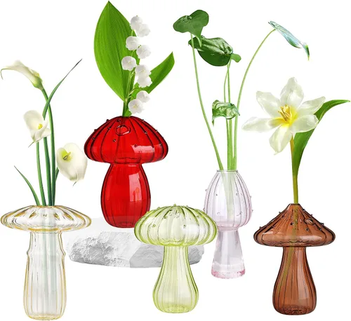 Miniatura 8 de 4 jarrones de vidrio con forma de hongo, macetas hidropónicas transparentes, plantas de flores para centro de mesa decorativo, decoración de mesa, 4
