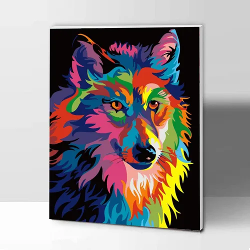 Miniatura 15 de Kit de pintura al óleo con números para manualidades para adultos, juegos de pintura por números para niños principiantes en lienzo, lobo colorido
