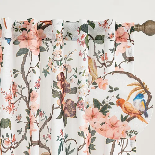 Miniatura 24 de Cortinas de lino florales azules y amarillas, estilo vintage, bohemio, de 63 pulgadas, 2 paneles con pestaña trasera para sala de estar